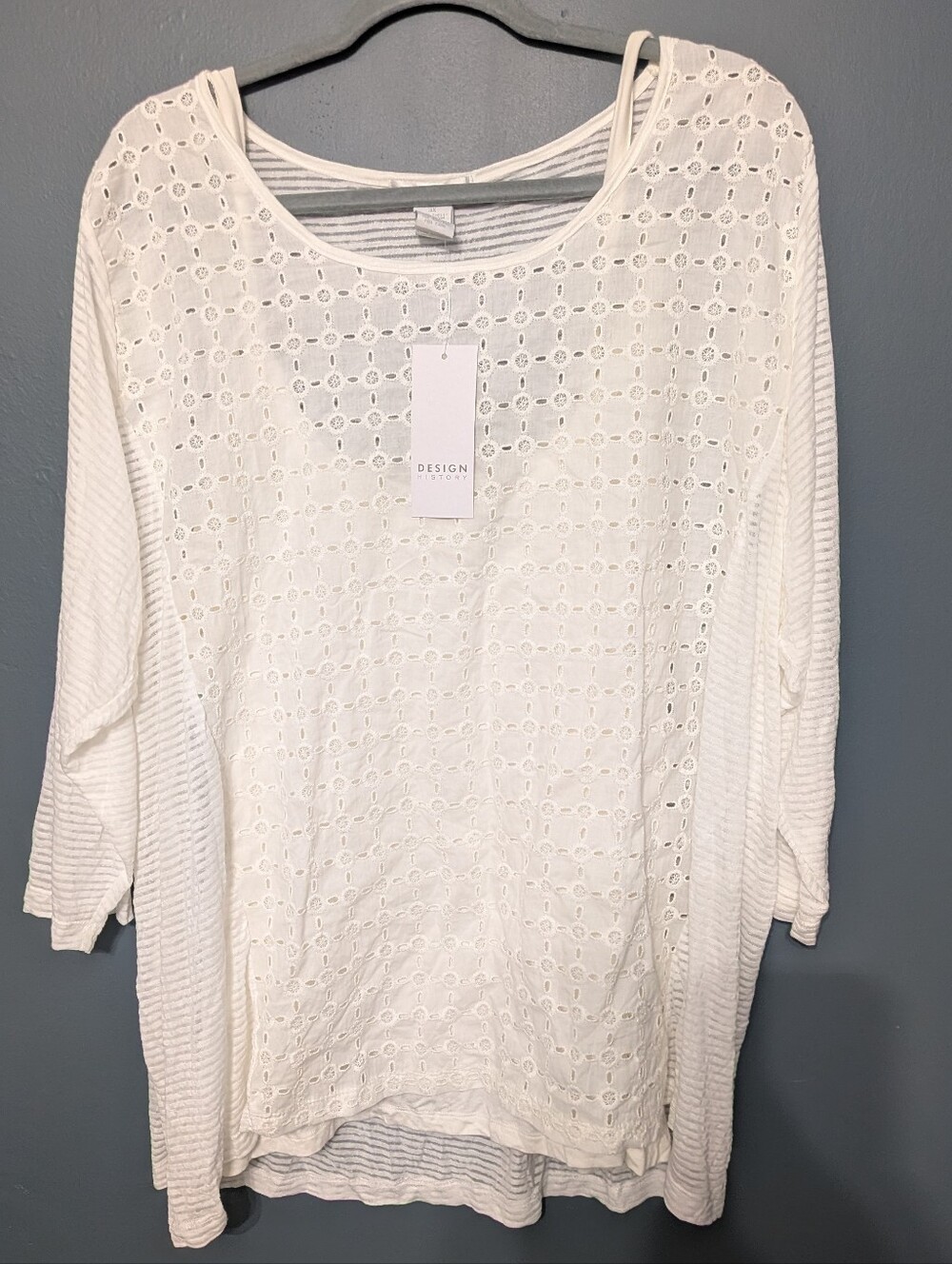 NWT Women's White Lace Sheer Top Size 3X Feminine Cottage Coquette Basic Coastal